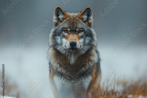 Wallpaper Mural Mysterious wolf in thick fog amidst a snowy landscape during early morning hours Torontodigital.ca
