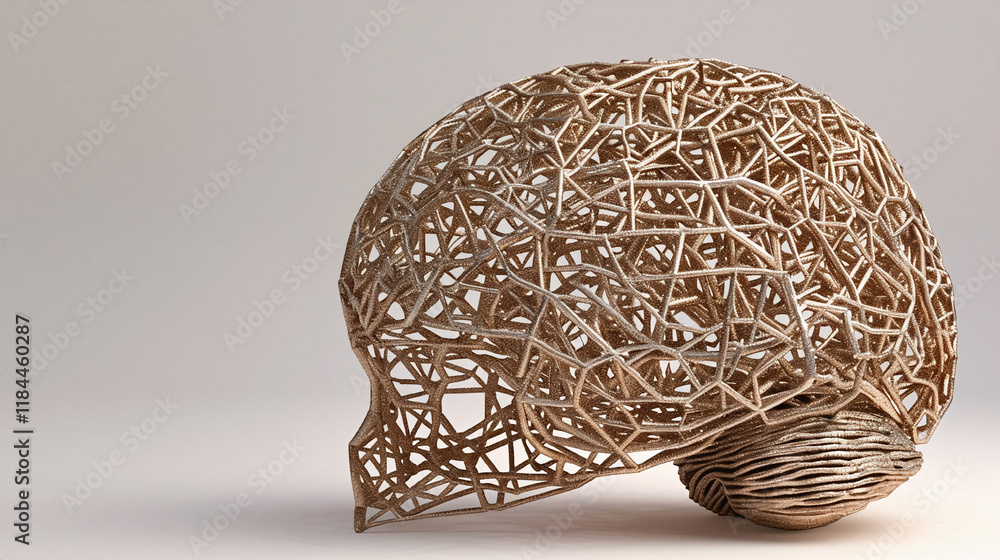 Aging human brain model with subtle cracks and fading colors, symbolizing cognitive decline and mental health. Concept of aging, neuroscience, and mental wellness.