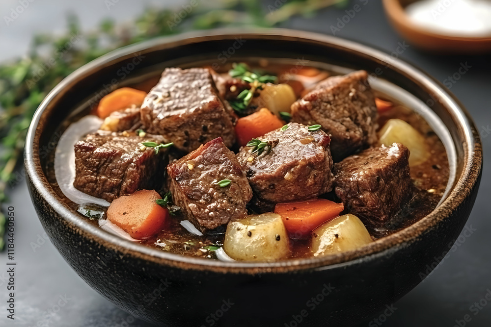 Hearty Beef Stew with Root Vegetables in a Rustic Bowl Hearty Beef Stew with Root Vegetables in a Rustic Bowl