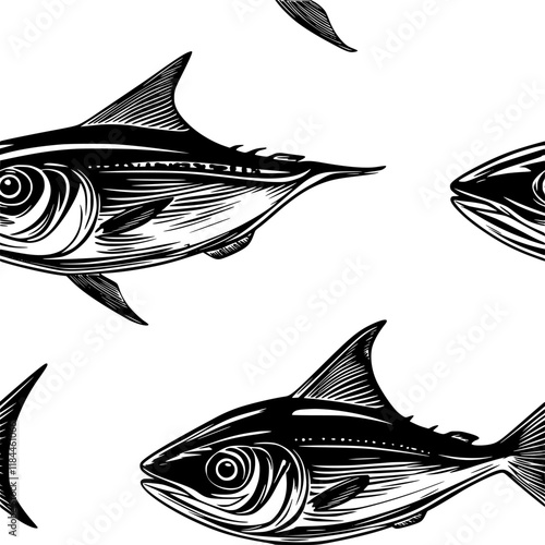 Collection of Grilled tuna icons, Grilled tuna vectorized seamless pattern