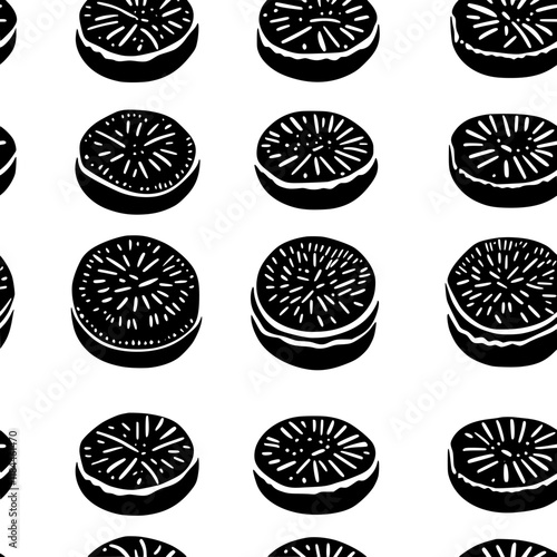 Collection of Jaffa Cakes icons, Jaffa Cakes vectorized seamless pattern