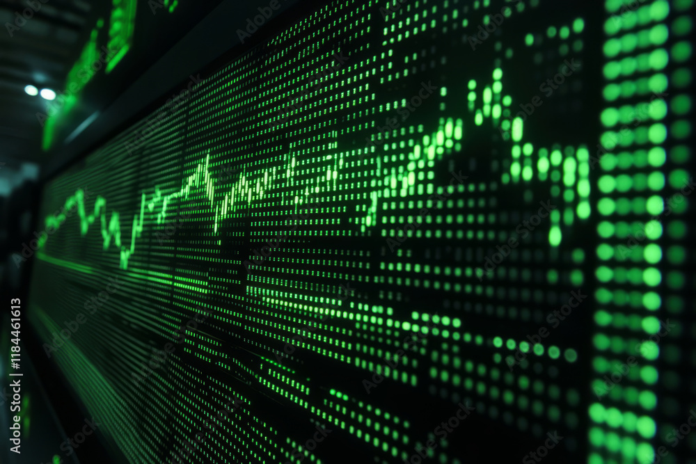 Glowing green digital financial chart displaying stock market trends Glowing green digital financial chart displaying stock market trends