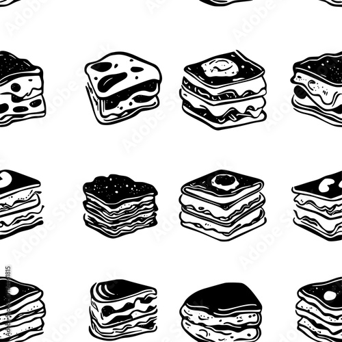 Collection of Lasagna continuous icon pattern, Lasagna vectorized artwork