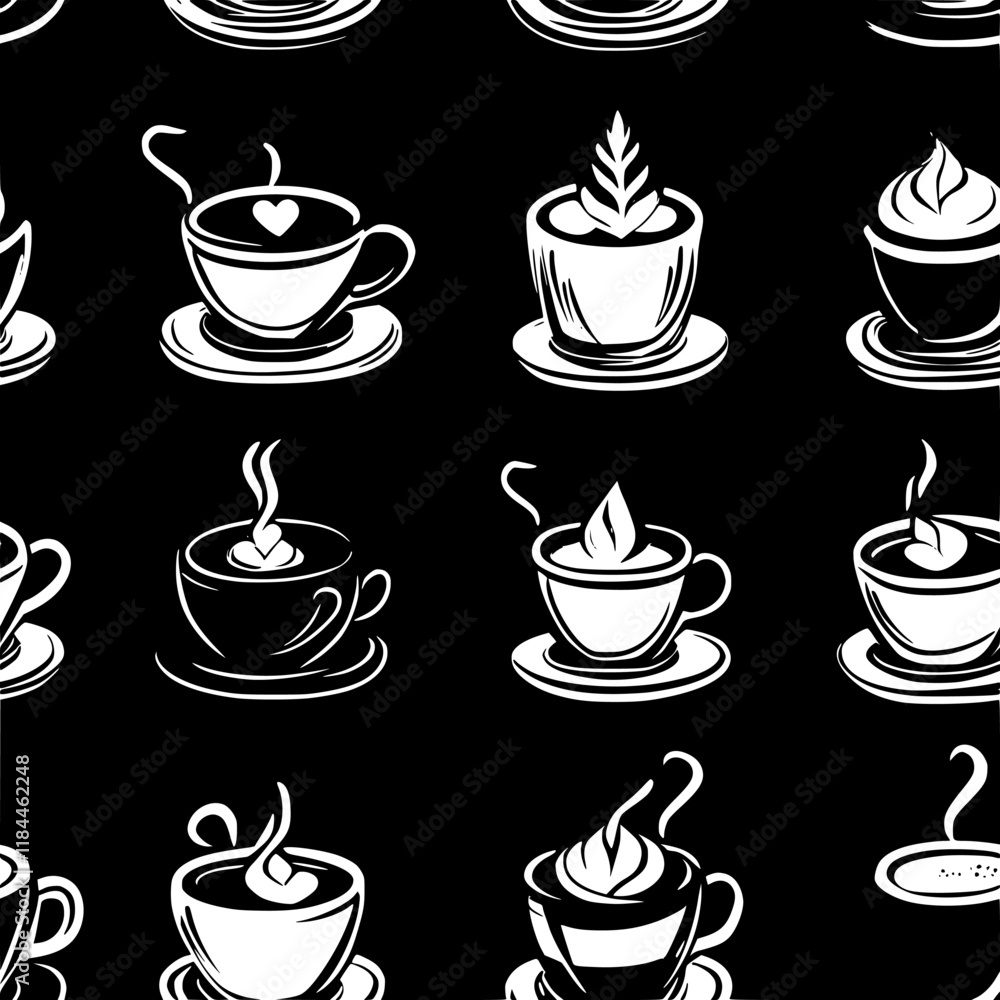 Collection of Matcha latte icons, Matcha latte vectorized seamless pattern Collection of Matcha latte icons, Matcha latte vectorized seamless pattern