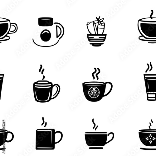 Collection of Masala chai continuous icon pattern, Masala chai vectorized artwork