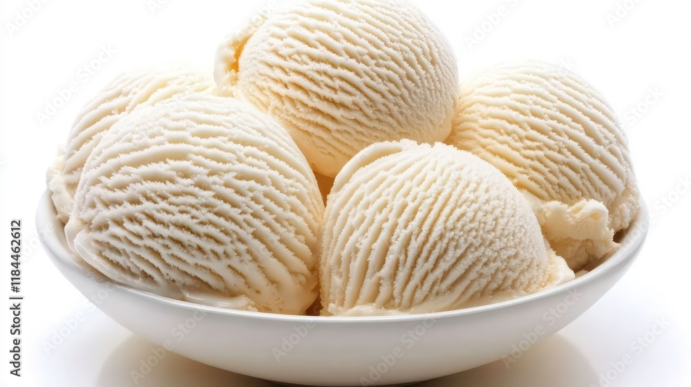 Fototapeta premium Scoops of vanilla ice cream in a bowl on a white background