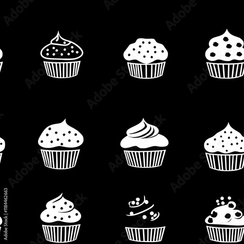 Collection of Muffins continuous icon pattern, Muffins vectorized artwork