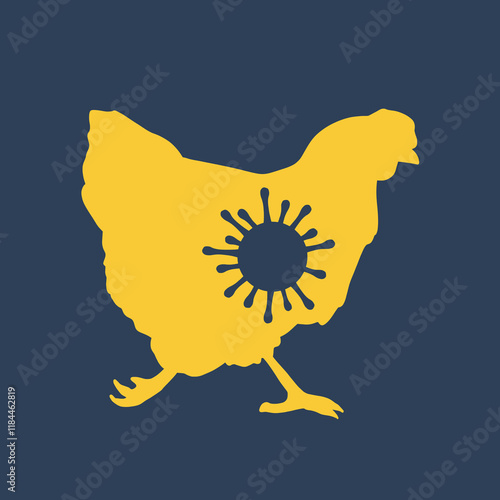 Chicken Silhouette with Virus Icon Vector Illustration