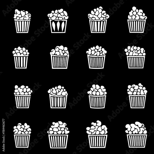 Collection of Popcorn continuous icon pattern, Popcorn vectorized artwork