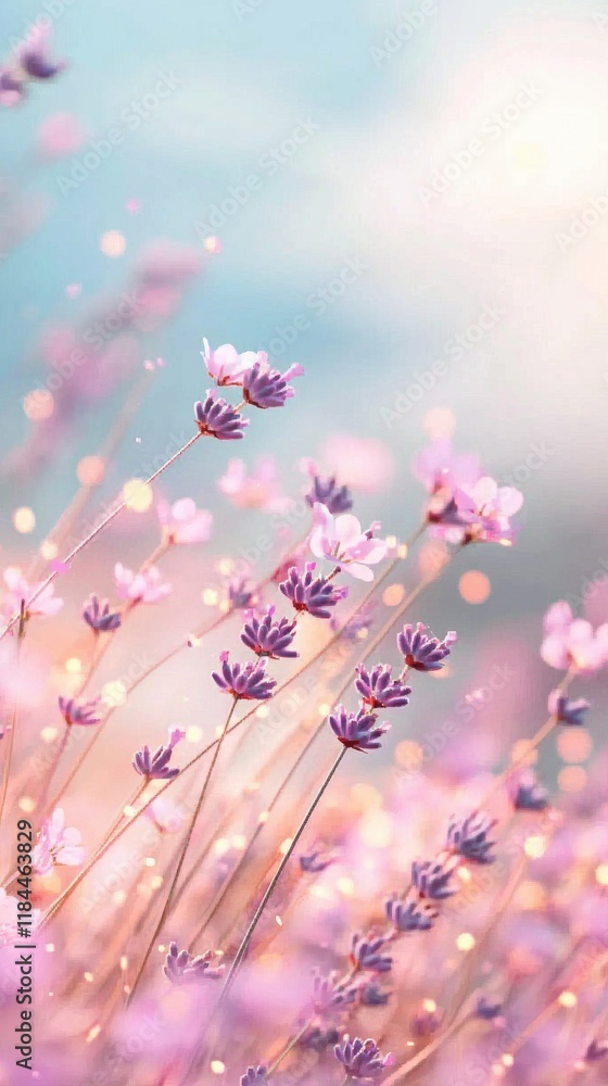 Naklejka premium Soft Blurred Lavender Flowers in Dreamy Pastel Field Landscape