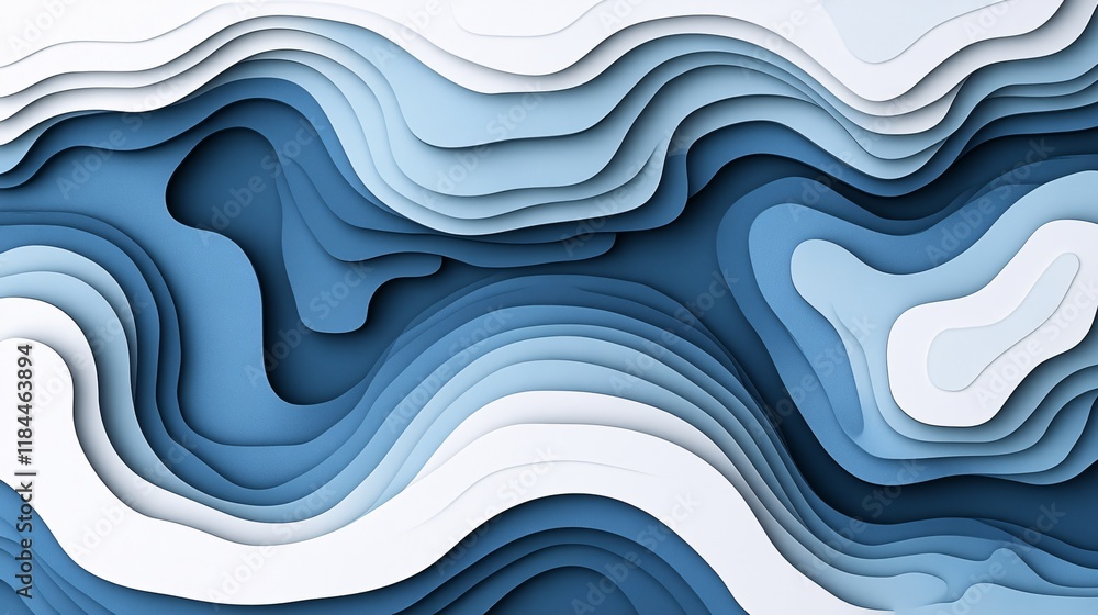 Fototapeta premium Abstract layered design with blue and white tones showcasing depth and texture