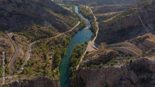 Aerial view of the beautiful Green Canyon with Oymapinar Dam and winding river, Manavgat, Turkey. photo