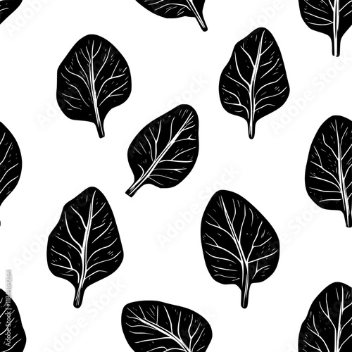 Collection of Raw Spinach icons, Raw Spinach vectorized seamless pattern