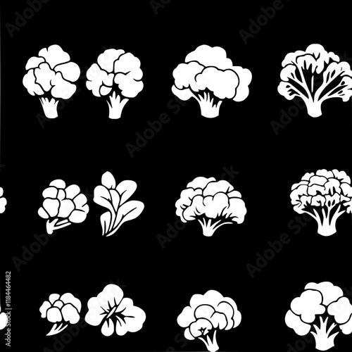Collection of Roasted cauliflower icons, Roasted cauliflower vectorized seamless pattern