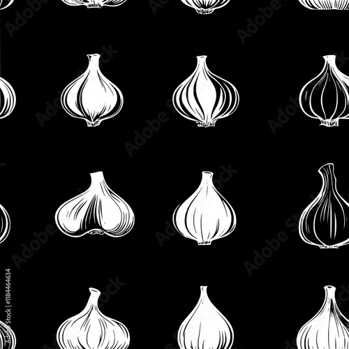Collection of Roasted garlic icons, Roasted garlic vectorized seamless pattern