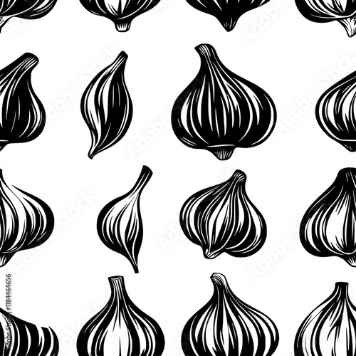 Roasted garlic tiled design, Roasted garlic repeating background illustration
