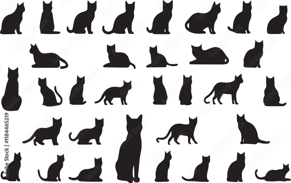 set of cats silhouettes set of cats silhouettes