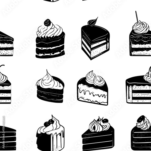 Collection of Sponge cake icons, Sponge cake illustration art, seamless pattern