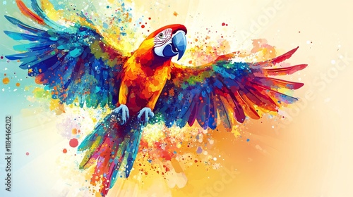 Colorful parrot flying against a vibrant abstract background