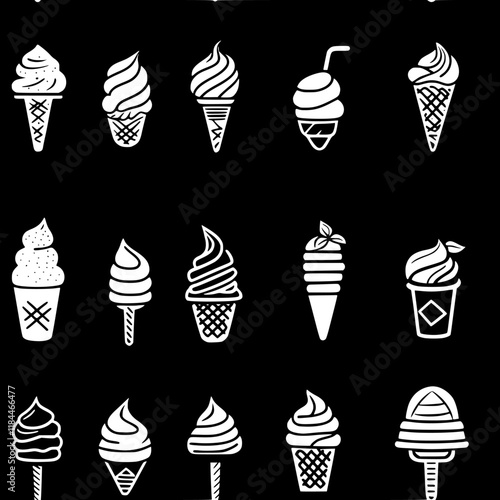 Collection of Vanilla ice cream icons, Vanilla ice cream illustration art, seamless pattern