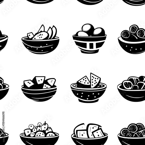 Collection of Watermelon and Feta Salad vector icons, Watermelon and Feta Salad vector art pattern
