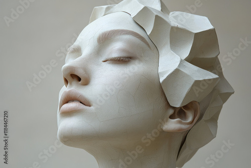 Wallpaper Mural Three-tiered hex layers on cheekbones, each highlighting a different tone range, floating on a matte off-white surface, Torontodigital.ca