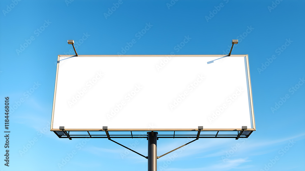 Obraz premium Blank billboard mockup on blue sky background for new advertisement. Generative AI