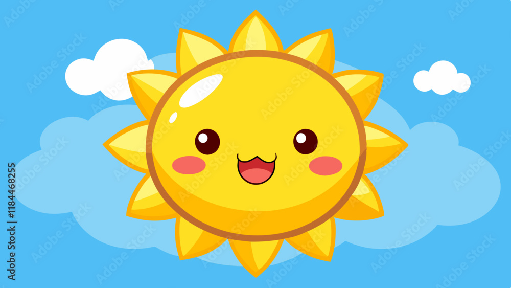 Cute Smiling Sun Character in Kawaii Style with Bright Yellow Rays – Fun Sunny Illustration Cute Smiling Sun Character in Kawaii Style with Bright Yellow Rays – Fun Sunny Illustration