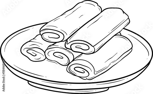 lumpia indonesian traditional food outline, spring rolls line art