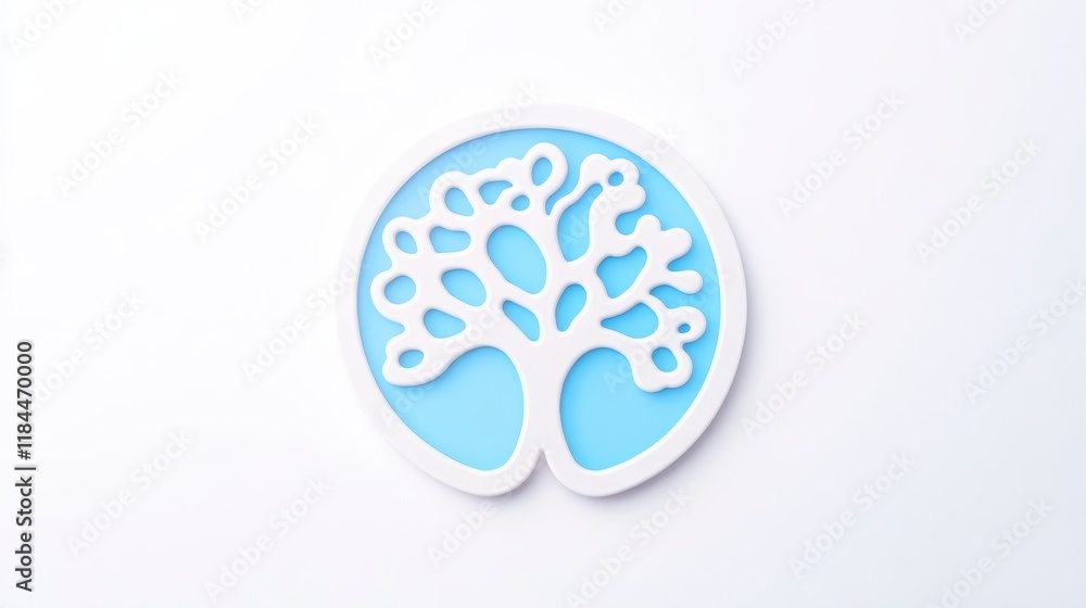 Abstract Light Blue and White Tree of Life Coaster Design Circular Decorative Element Abstract Light Blue and White Tree of Life Coaster Design Circular Decorative Element