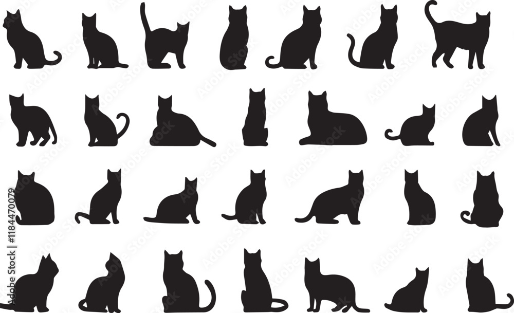 set of cats silhouettes set of cats silhouettes