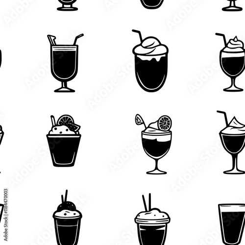 Collection of Boza icons, Boza vectorized seamless pattern