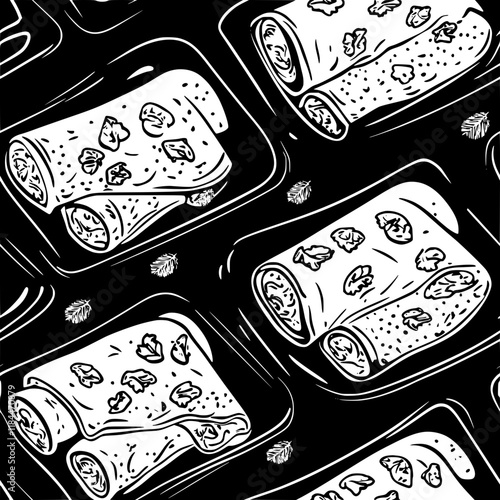 Collection of Chicken Enchiladas continuous icon pattern, Chicken Enchiladas vectorized artwork
