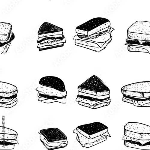 Club Sandwich tiled design, Club Sandwich repeating background illustration