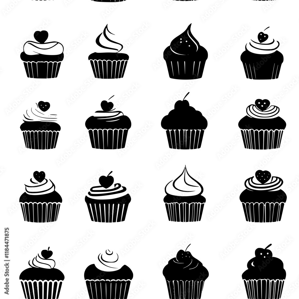 Cupcakes tiled design, Cupcakes repeating background illustration Cupcakes tiled design, Cupcakes repeating background illustration