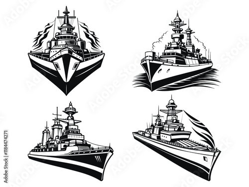 Vector Illustration of Isolated Warship Silhouette.