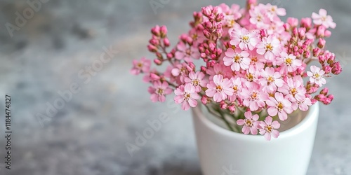 Delicate petals of Pink Yarrow showcased in a white beer glass, beautifully highlighting the flowers charm and soft hues within the glass. photo