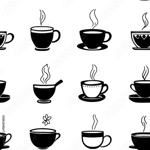 Collection of Masala chai icons, Masala chai vectorized seamless pattern