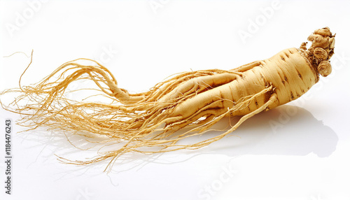 one ginseng root isolated on white heritage