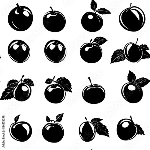 Collection of Plum vector icons, Plum vector art pattern
