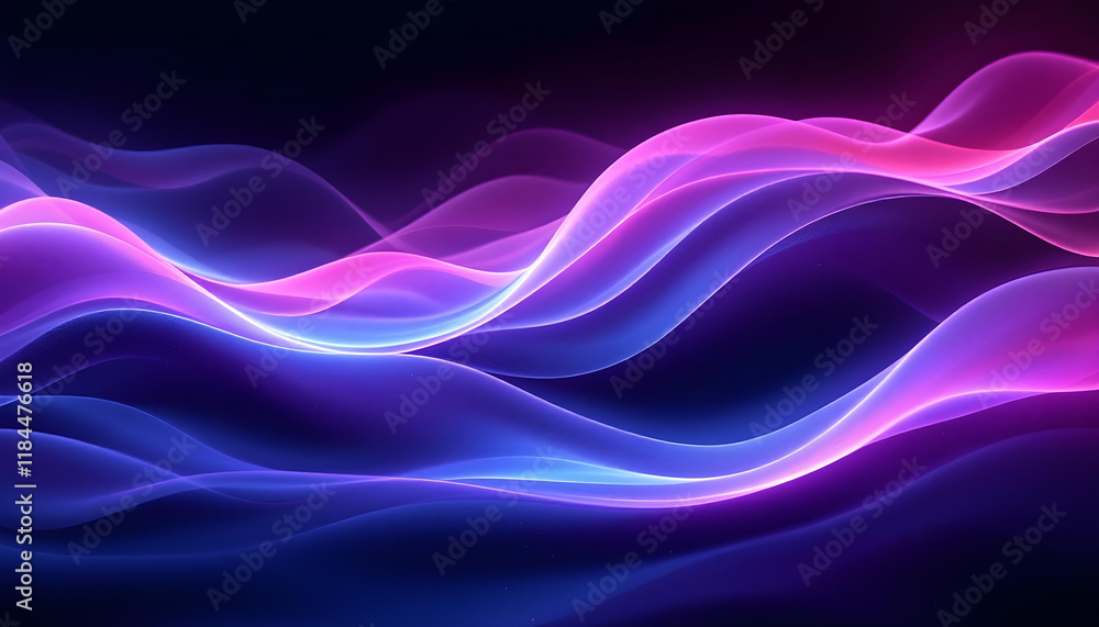 Purple abstract background with text area - artistic concept. Blue-purple wavy fabric is used on dark background text or in the image insertion area. A vibrant, abstract wave with a large central area Purple abstract background with text area - artistic concept. Blue-purple wavy fabric is used on dark background text or in the image insertion area. A vibrant, abstract wave with a large central area