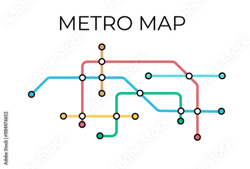 Metro stations and plan of subway with. Fictional metro map of underground. Layout of public passenger transport. Vector