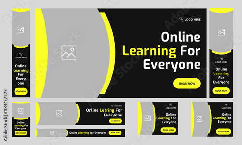 Daily learning for everyone web set banner design, online education web bundle banner design for social media post, fully customizable vector eps 10 file format