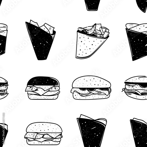 Collection of Sandwich wraps digital art, Sandwich wraps vector graphic, repetitive pattern