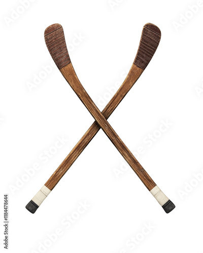 Crossed hockey sticks on white isolated background photo