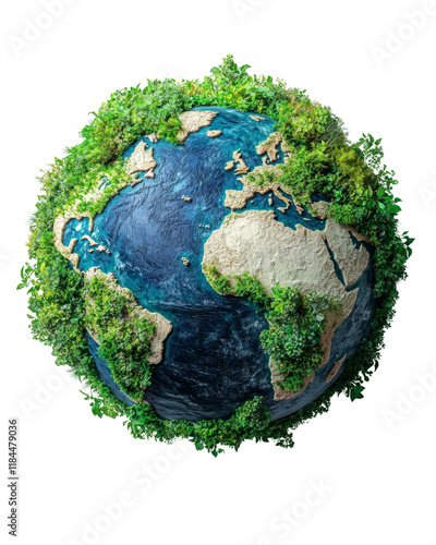 Earth covered in greenery, isolated background