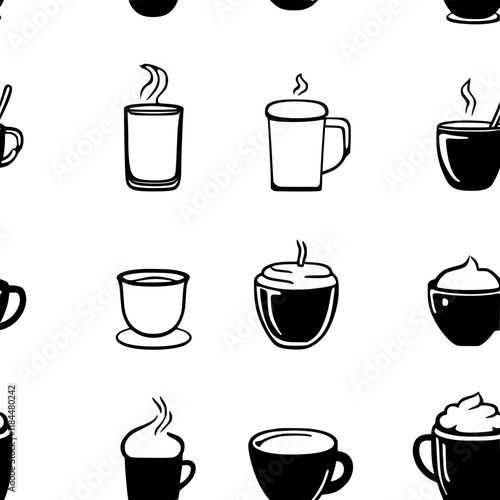 Collection of Atole icons, Atole vectorized seamless pattern