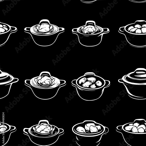 Collection of Beef Bourguignon continuous icon pattern, Beef Bourguignon vectorized artwork