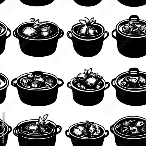 Beef Bourguignon tiled design, Beef Bourguignon repeating background illustration