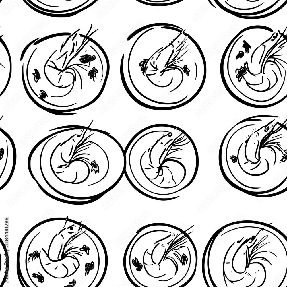 Collection of Boiled Coconut Curry Shrimp continuous icon pattern, Boiled Coconut Curry Shrimp vectorized artwork Collection of Boiled Coconut Curry Shrimp continuous icon pattern, Boiled Coconut Curry Shrimp vectorized artwork